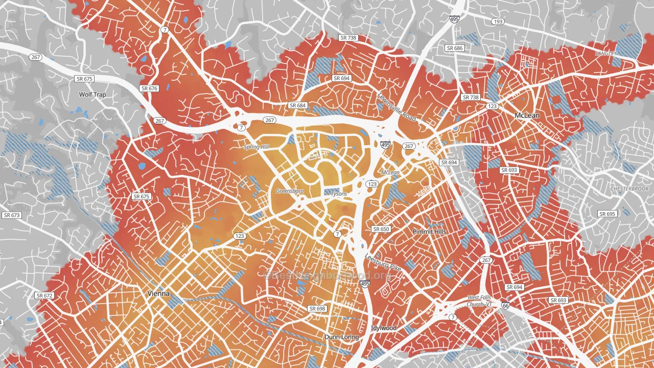 Transit Grade map of Tysons Corner, VA