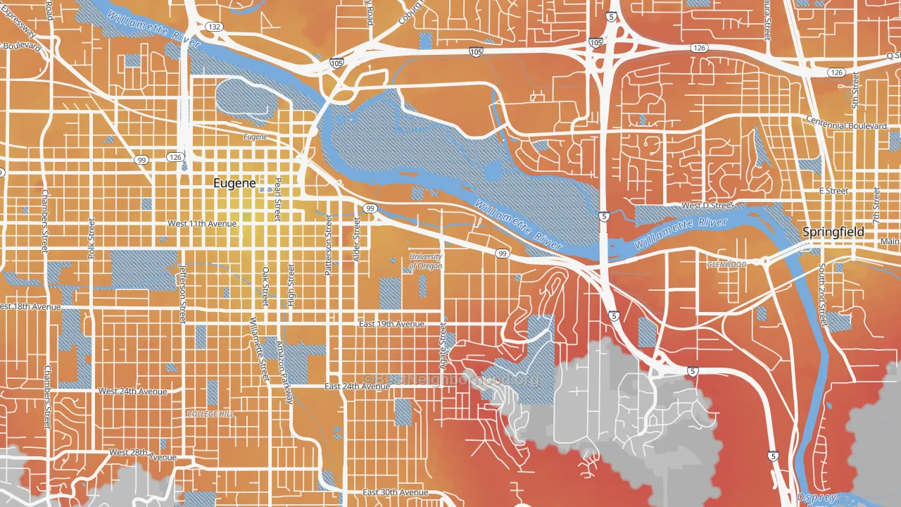 Transit Grade map of U of O Campus, Eugene, OR
