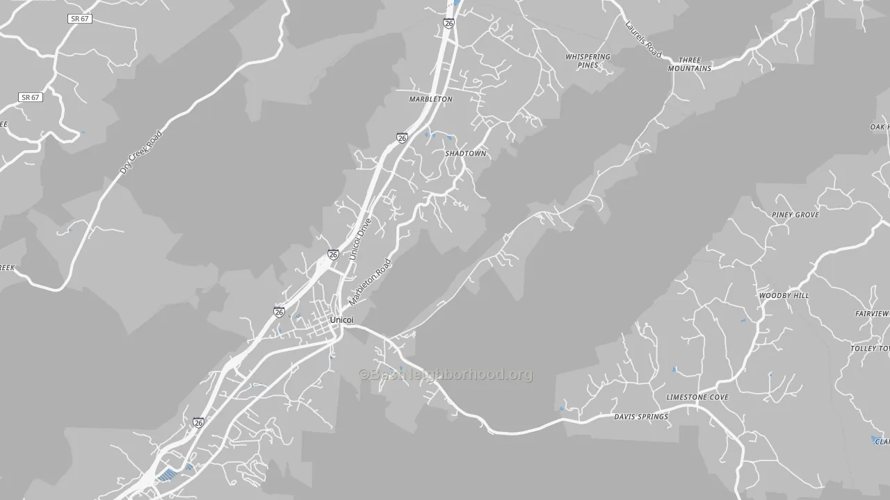 Transit Grade map of Unicoi, TN