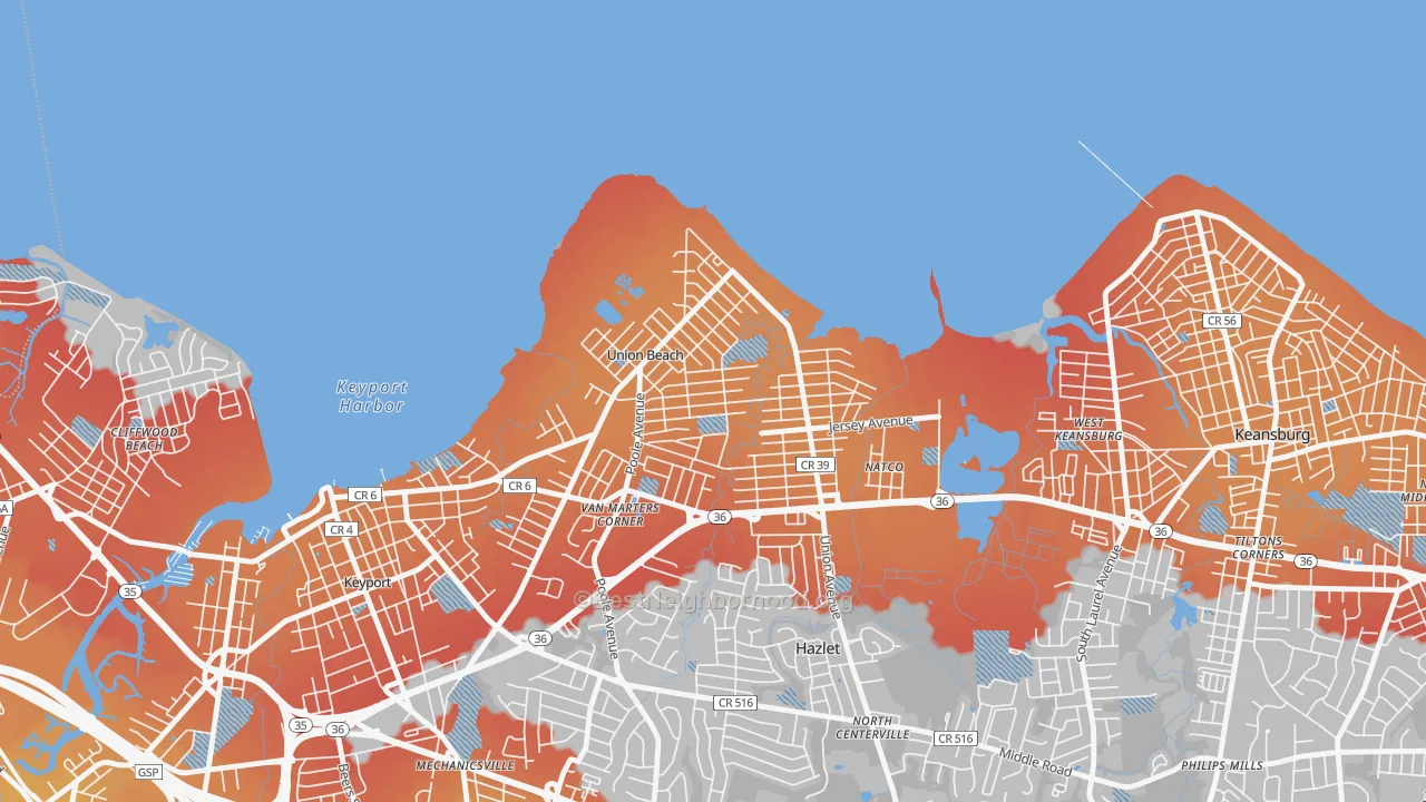 Transit Grade map of Union Beach, NJ