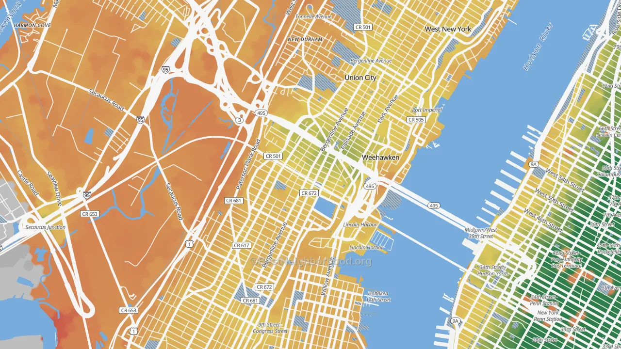 Transit Grade map of Union City, NJ