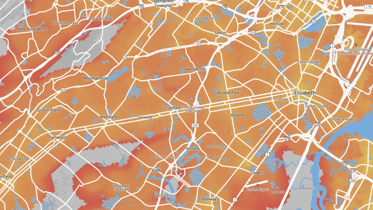 Transit Grade map of Union County, NJ