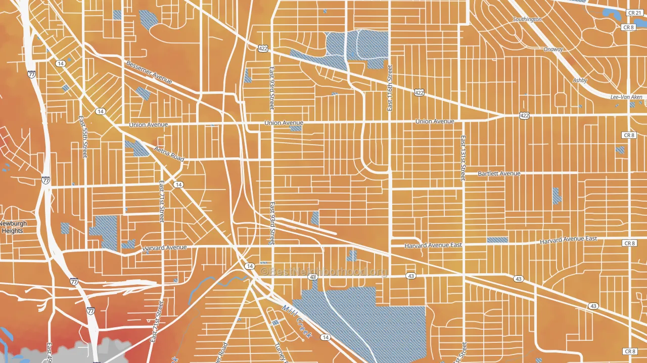 Transit Grade map of Union-Miles Park, Cleveland, OH
