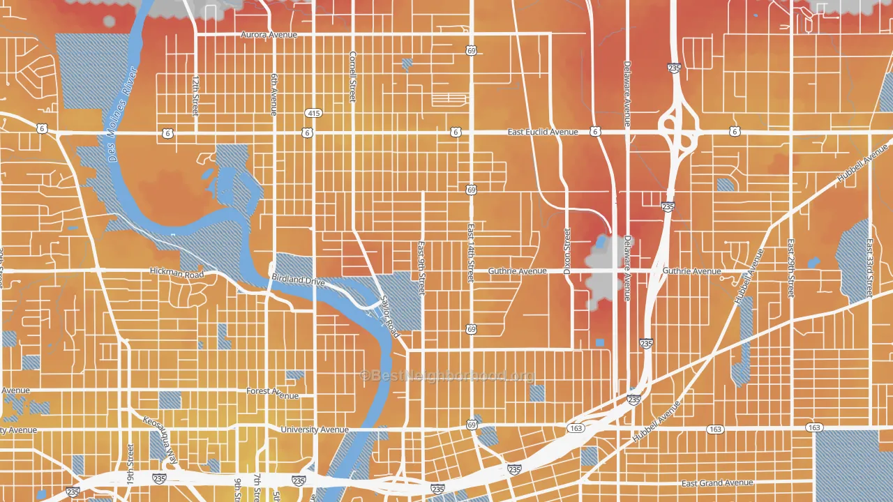 Transit Grade map of Union Park, Des Moines, IA