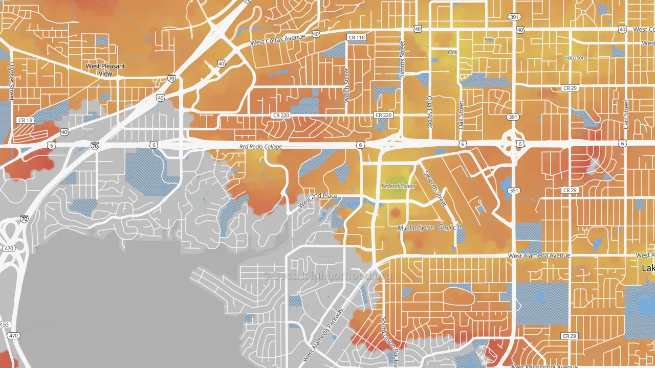 Transit Grade map of Union Square, Lakewood, CO