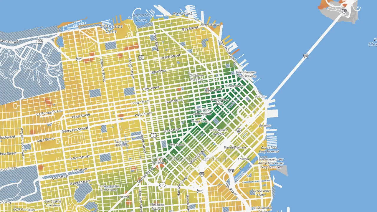 Transit Grade map of Union Square, San Francisco, CA