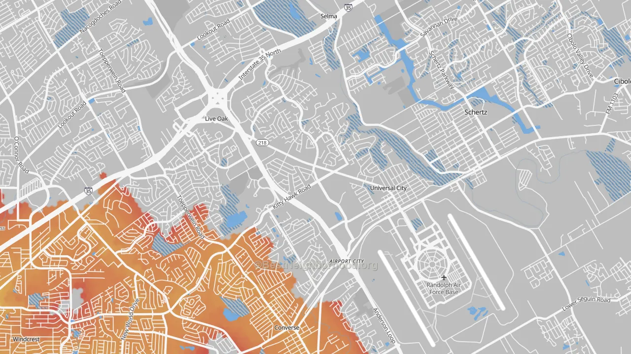 Transit Grade map of Universal City, TX