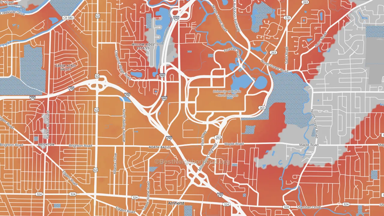 Transit Grade map of University at Buffalo, NY