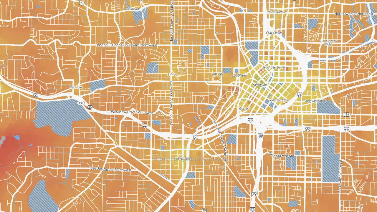 Transit Grade map of University Center, Atlanta, GA