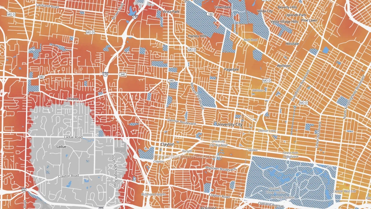 Transit Grade map of University City, MO