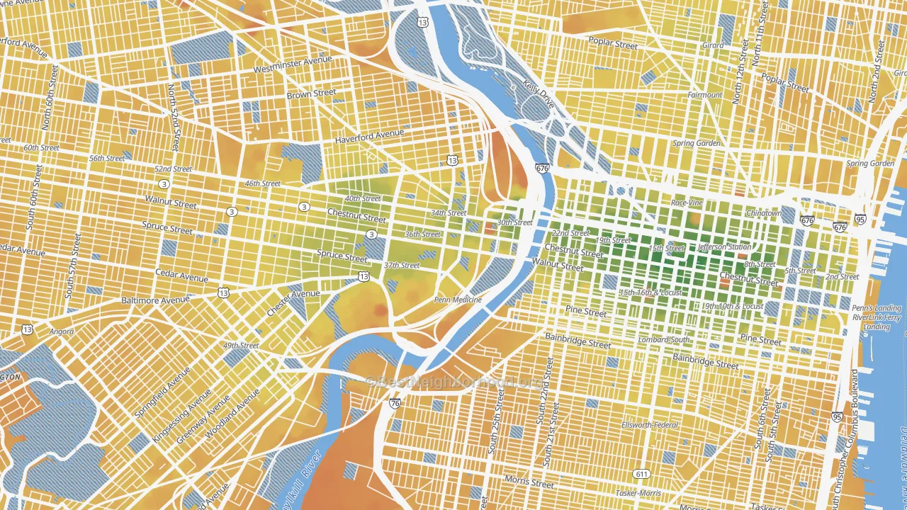 Transit Grade map of University City, Philadelphia, PA
