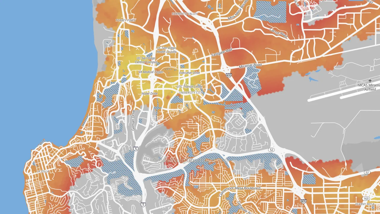 Transit Grade map of University City, San Diego, CA