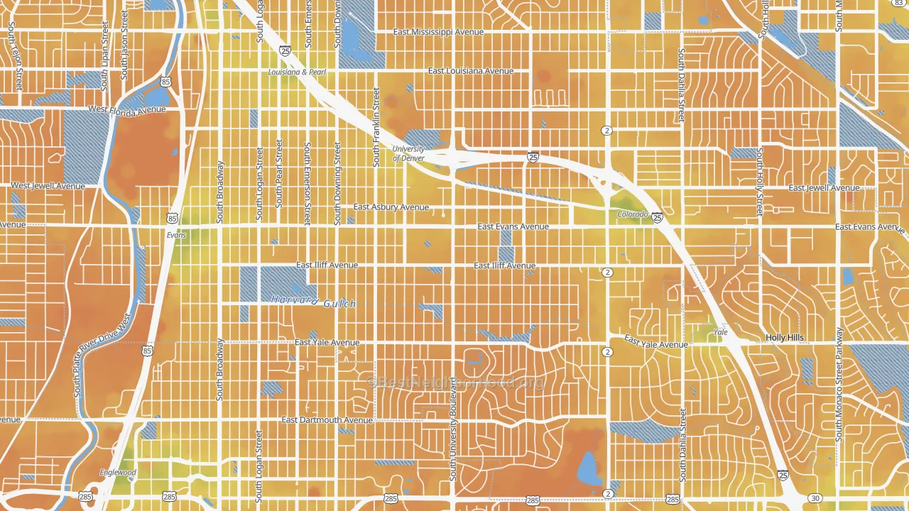 Transit Grade map of University, Denver, CO