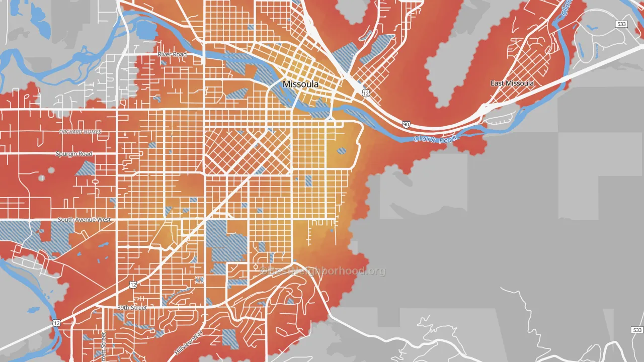 Transit Grade map of University District, Missoula, MT