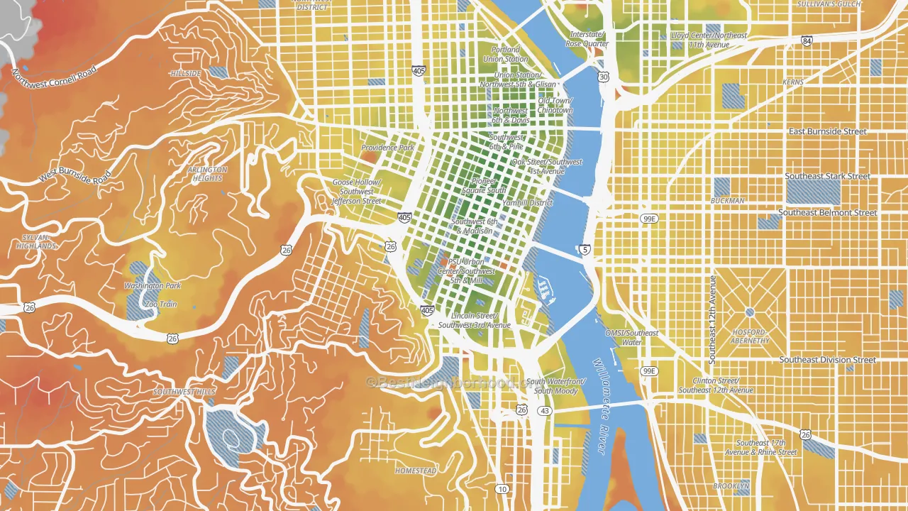 Transit Grade map of University District, Portland, OR