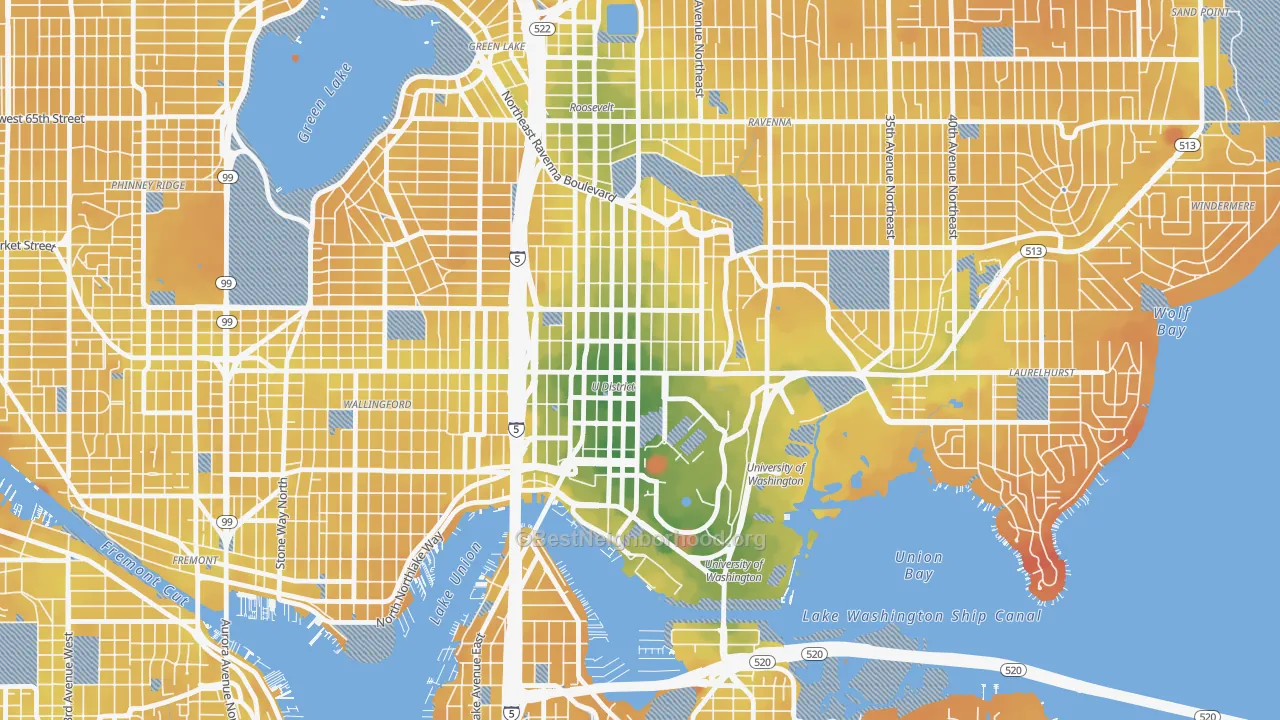Transit Grade map of University District, Seattle, WA