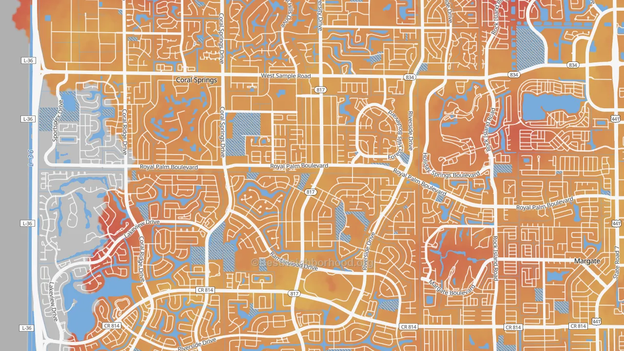 Transit Grade map of University Drive, Coral Springs, FL