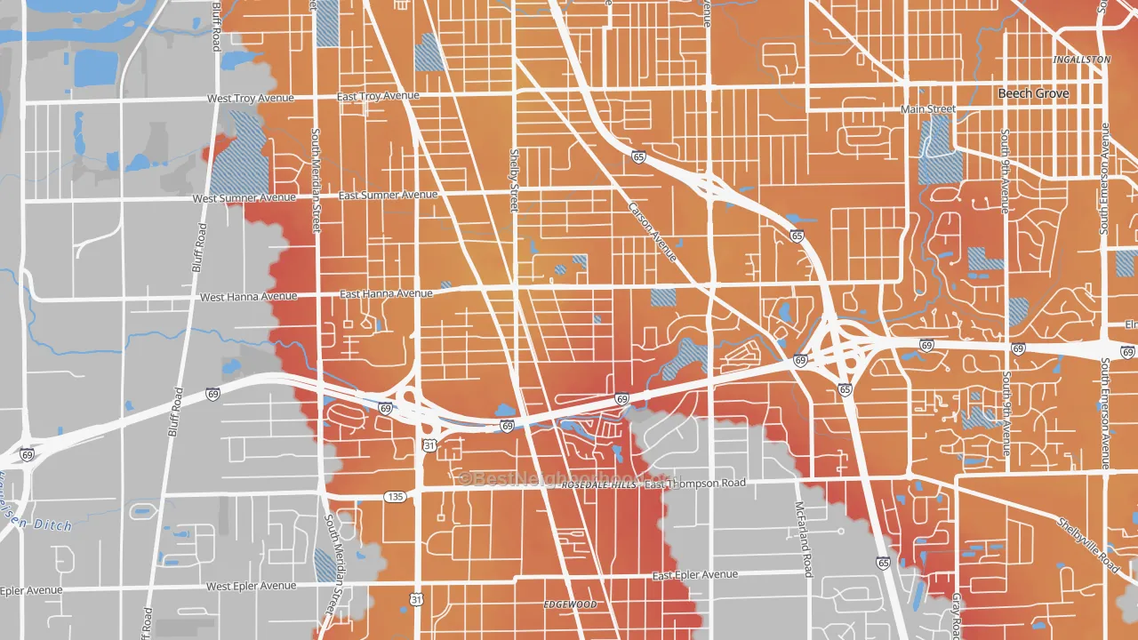 Transit Grade map of University Heights and Rosedale Hills, Indianapolis, IN