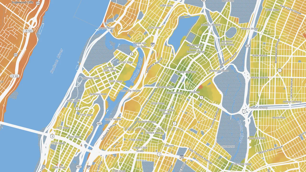 Transit Grade map of University Heights, Bronx, NY