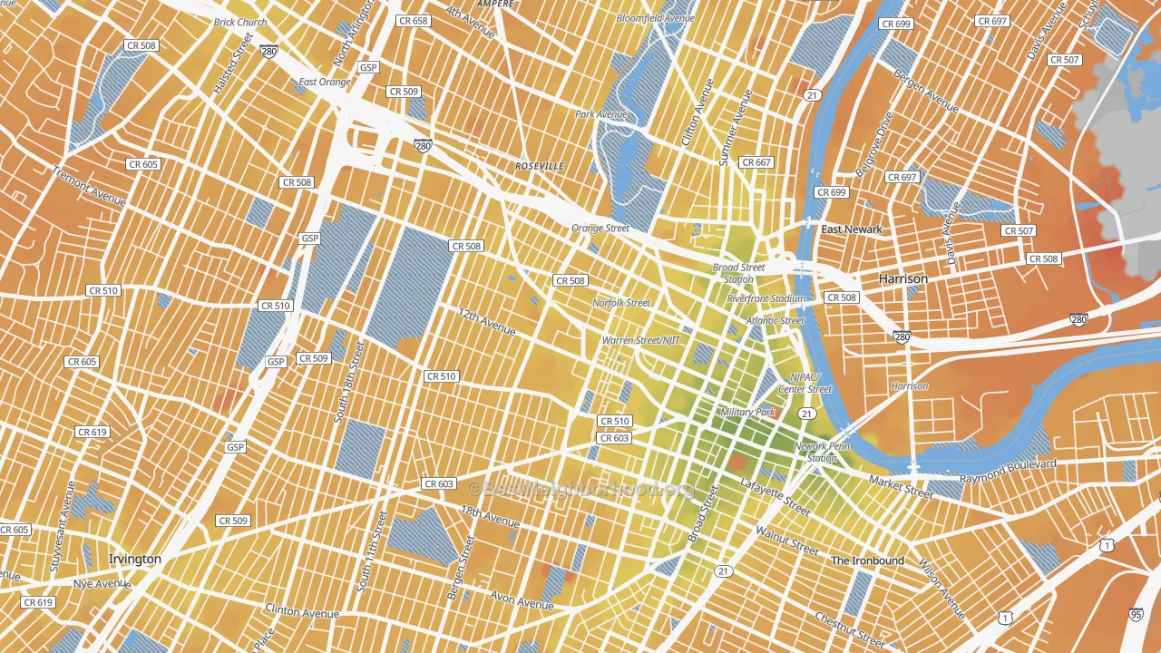 Transit Grade map of University Heights, Newark, NJ