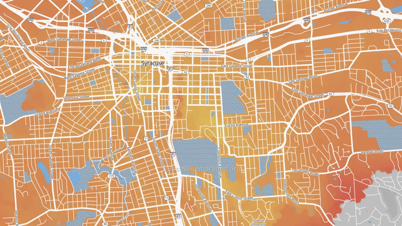 Transit Grade map of University Hill, Syracuse, NY