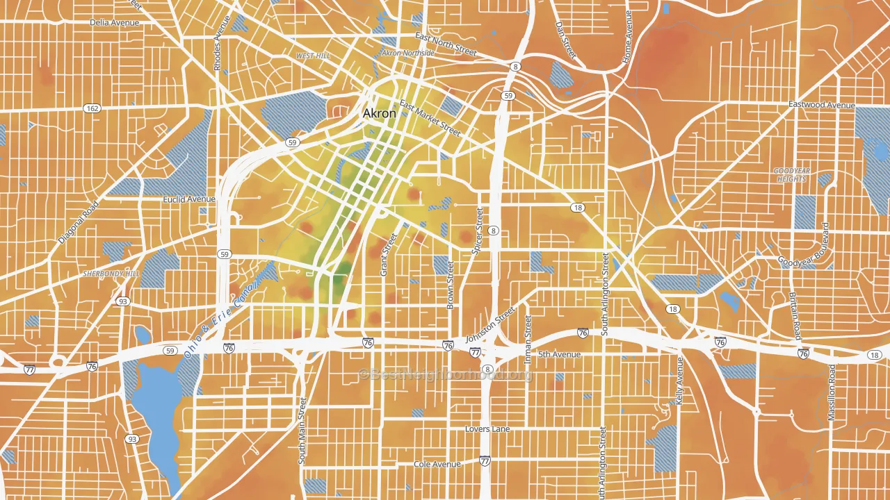 Transit Grade map of University of Ohio Akron, Akron, OH