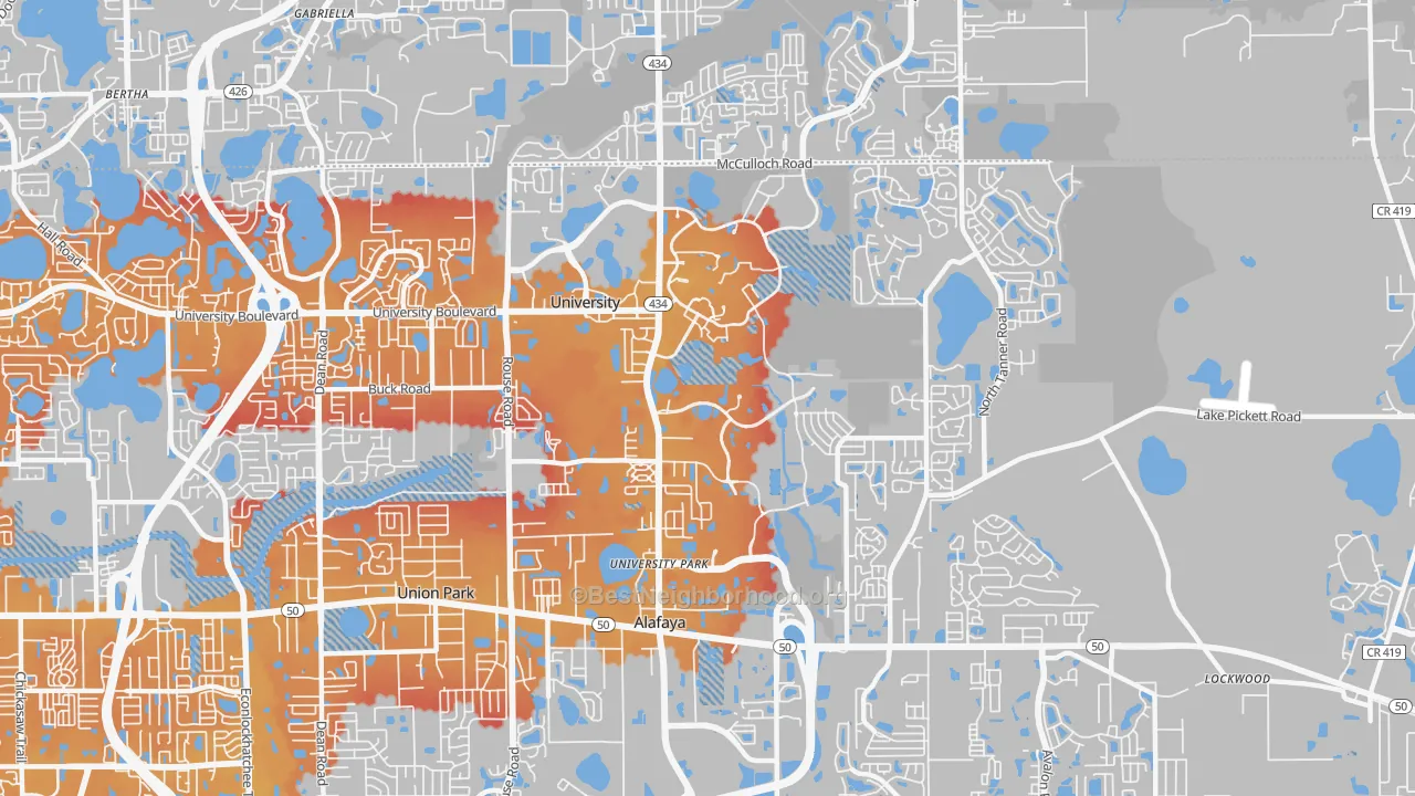 Transit Grade map of university, Orlando, FL