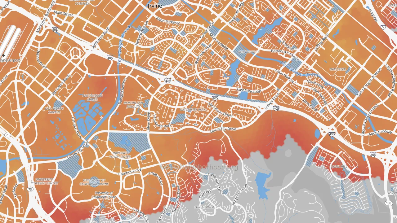 Transit Grade map of University Park, Irvine, CA