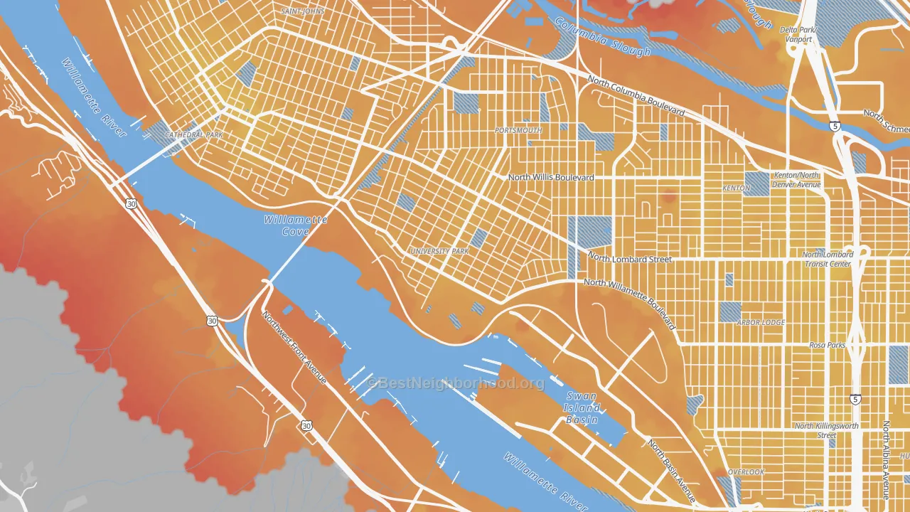Transit Grade map of University Park, Portland, OR