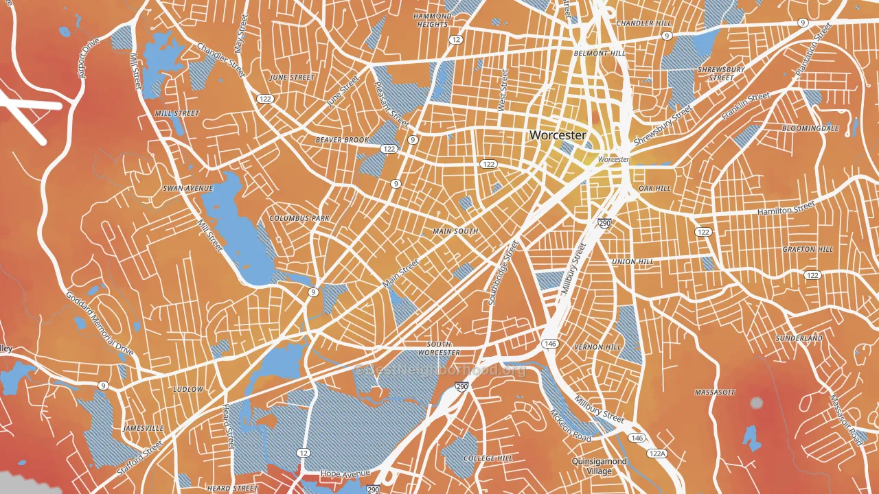 Transit Grade map of University Park, Worcester, MA