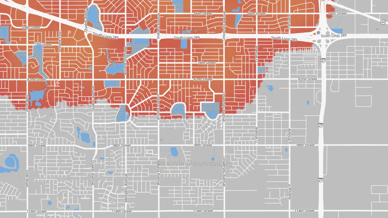 Transit Grade map of University Pines, Lubbock, TX