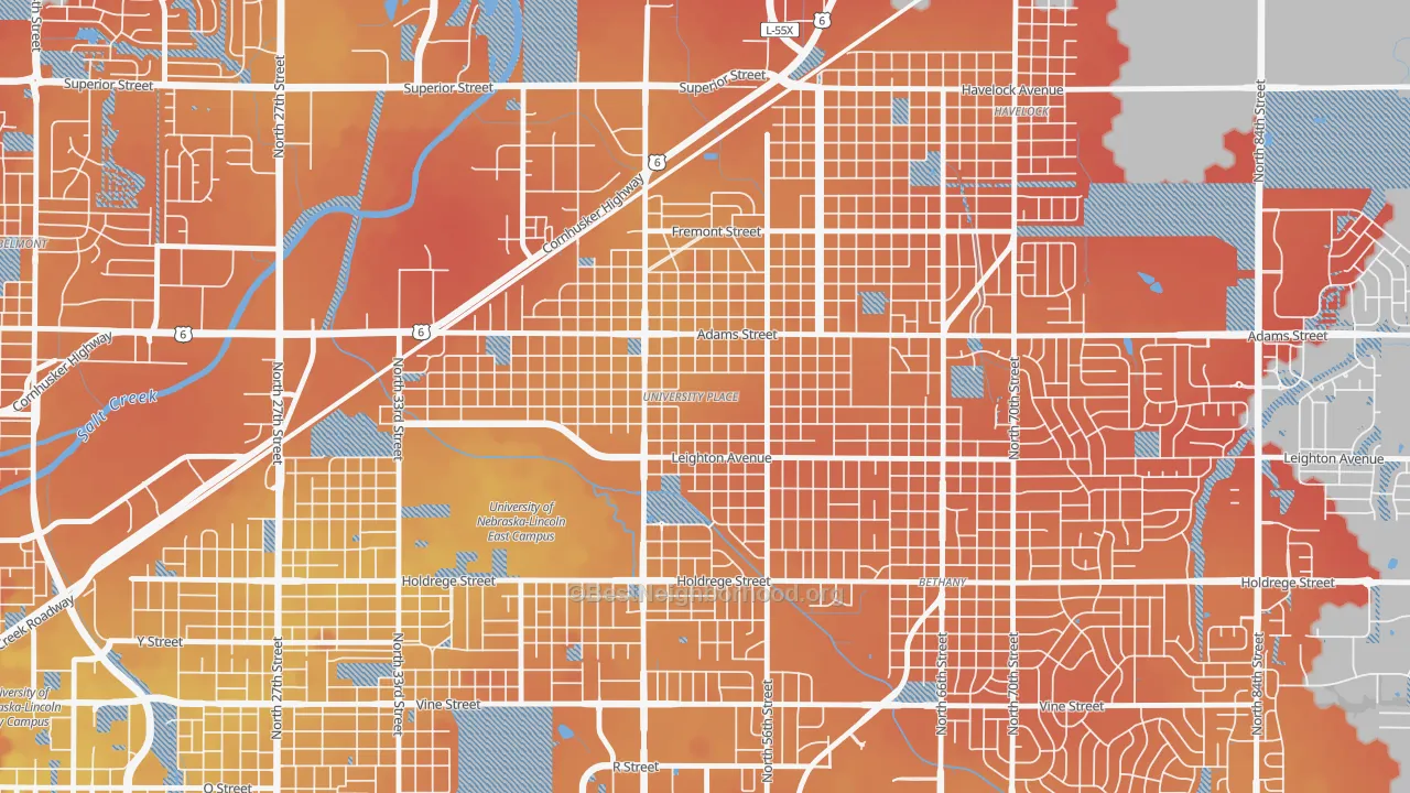Transit Grade map of University Place, Lincoln, NE