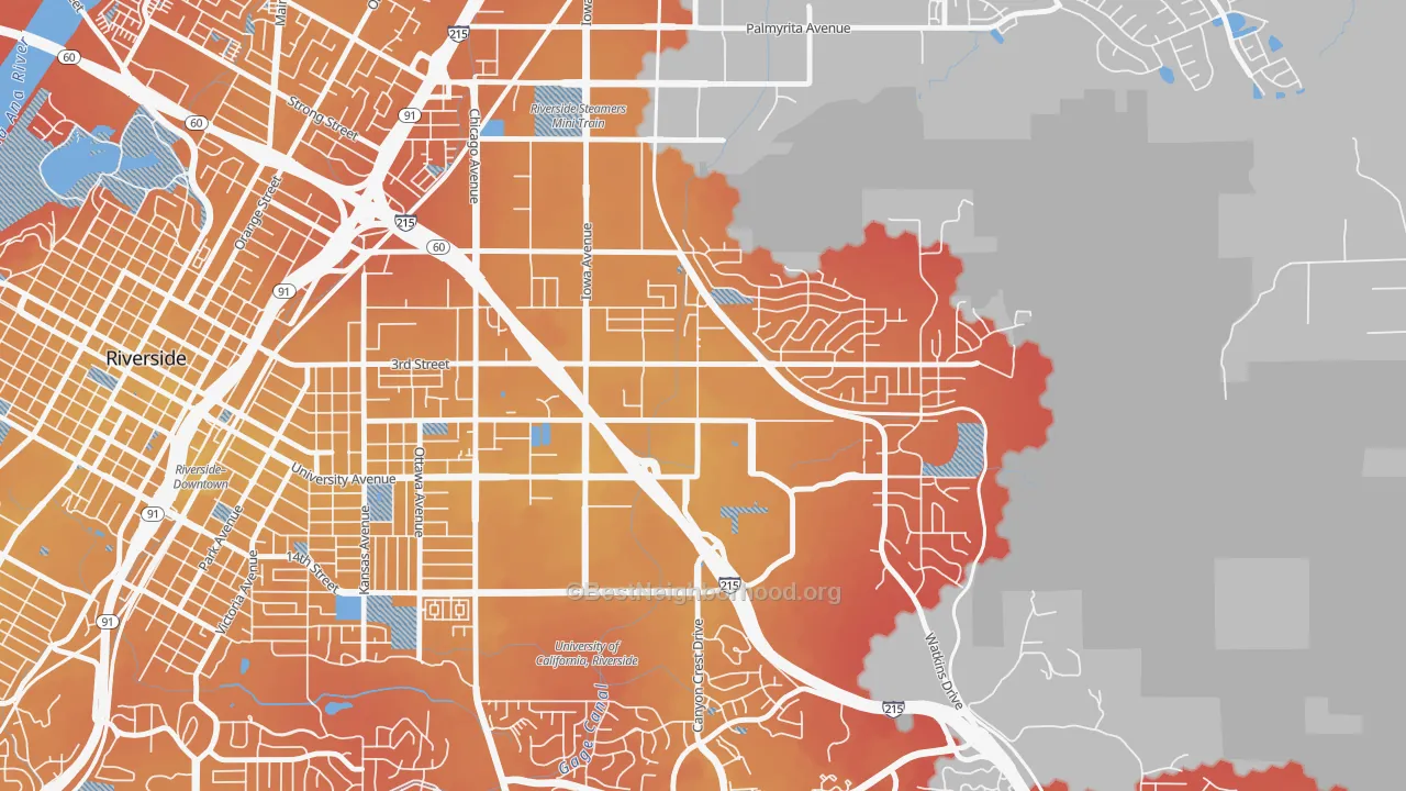 Transit Grade map of University, Riverside, CA