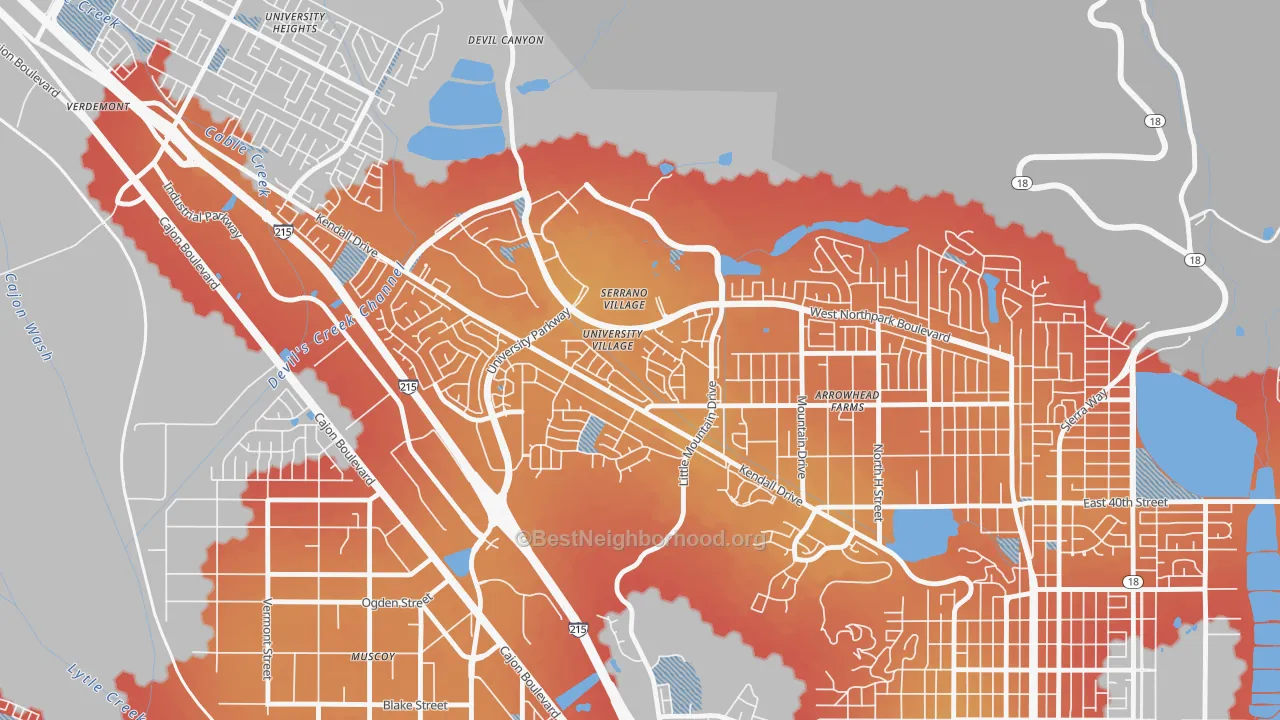 Transit Grade map of University-San Bernardino, San Bernardino, CA