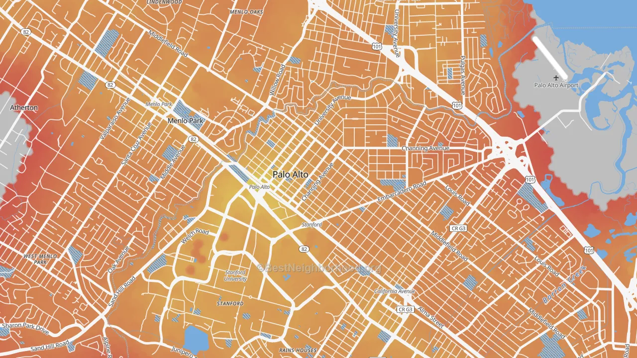Transit Grade map of University South, Palo Alto, CA