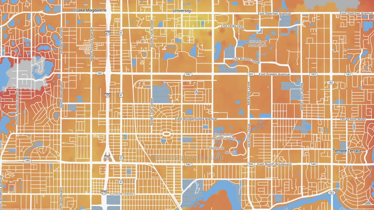 Transit Grade map of University Square, Tampa, FL