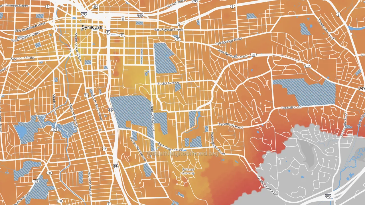 Transit Grade map of University-Syracuse, Syracuse, NY