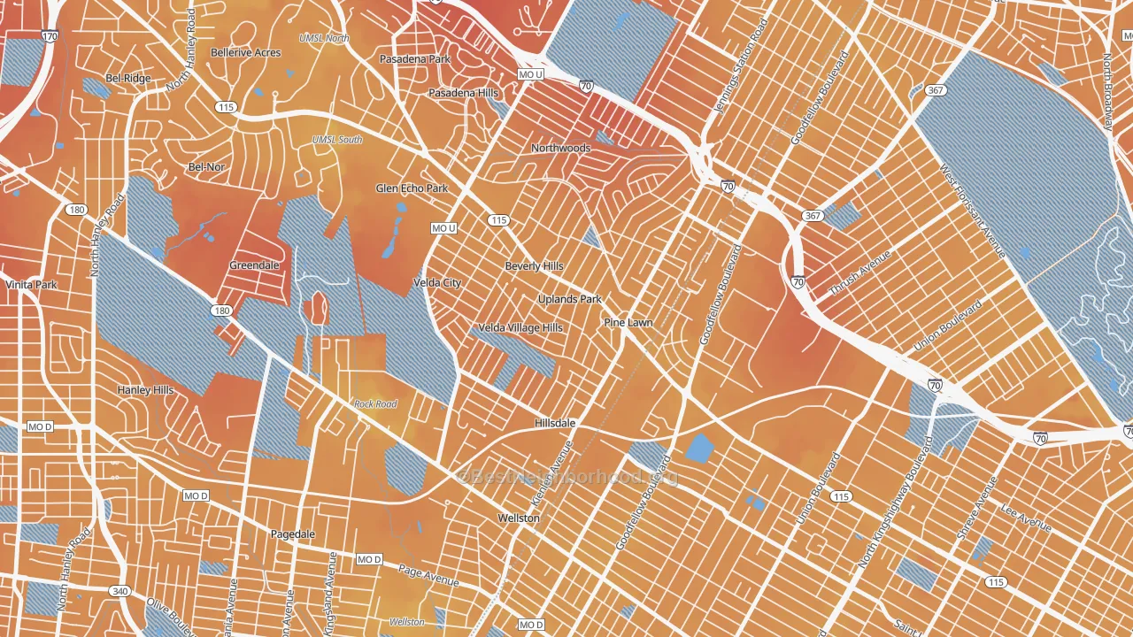 Transit Grade map of Uplands Park, MO