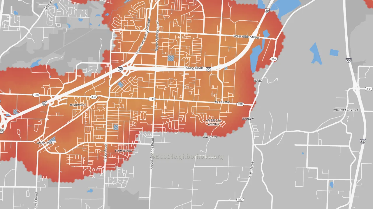 Transit Grade map of Upper Baseline, Little Rock, AR
