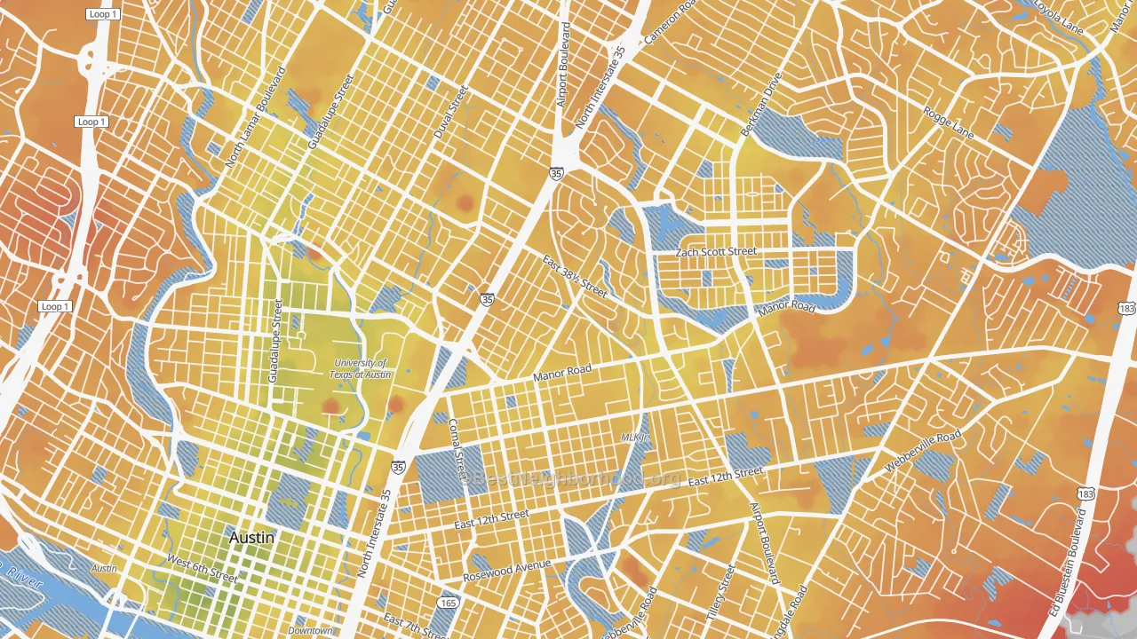 Transit Grade map of Upper Boggy Creek, Austin, TX