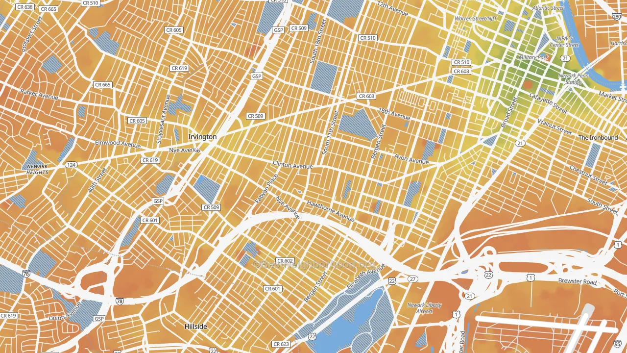 Transit Grade map of Upper Clinton Hill, Newark, NJ