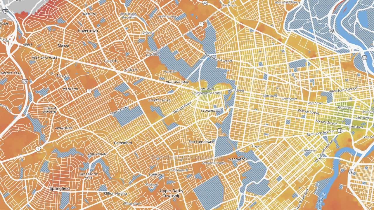 Transit Grade map of Upper Darby, PA