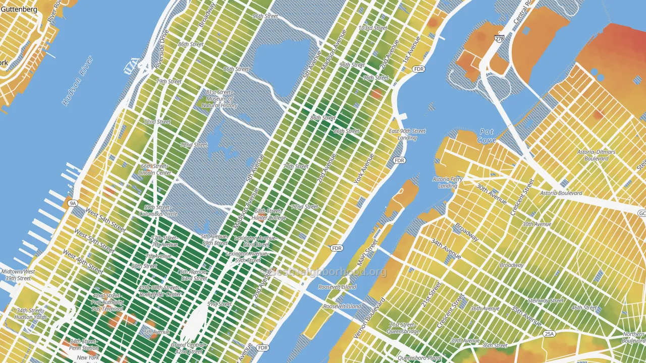 Transit Grade map of Upper East Side, Manhattan, NY