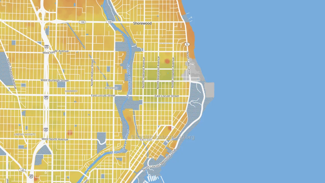 Transit Grade map of Upper East Side, Milwaukee, WI