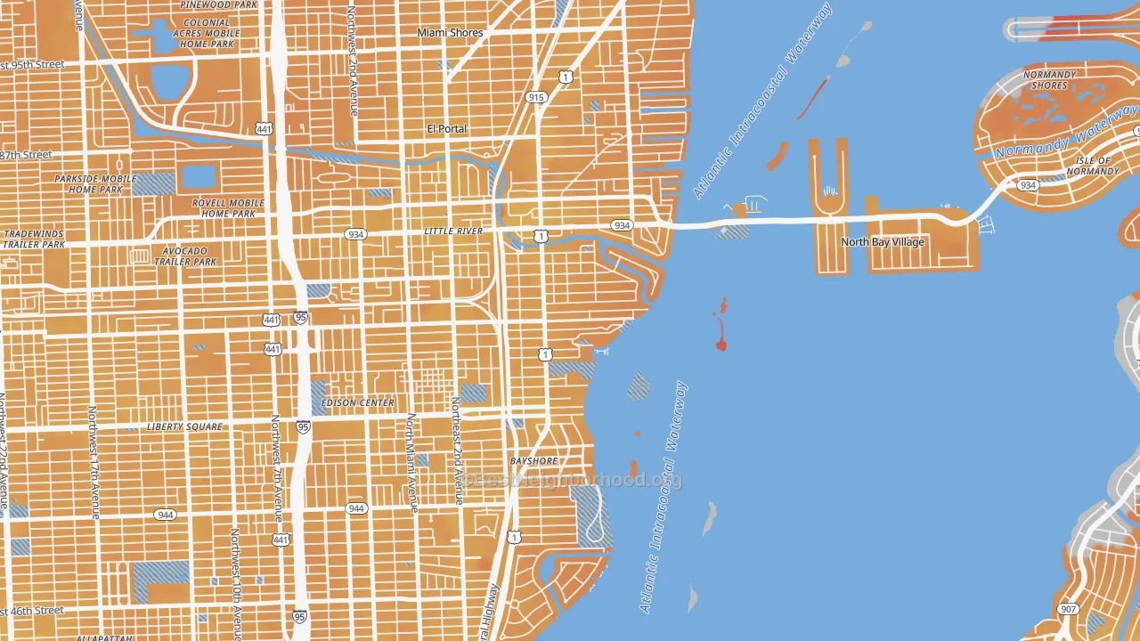 Transit Grade map of Upper Eastside, Miami, FL