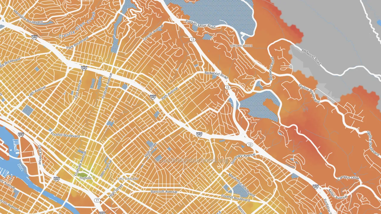 Transit Grade map of Upper Laurel, Oakland, CA