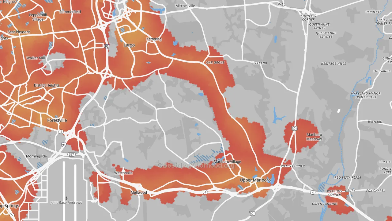 Transit Grade map of Upper Marlboro, MD
