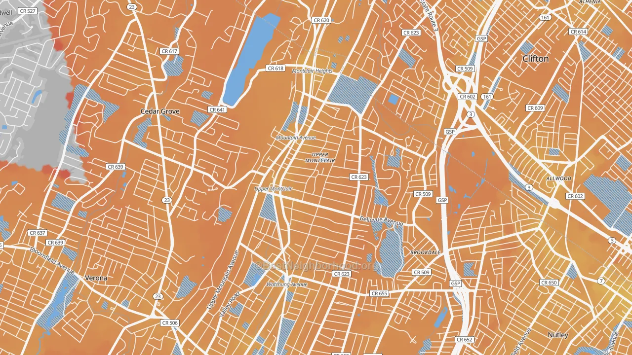 Transit Grade map of Upper Montclair, NJ