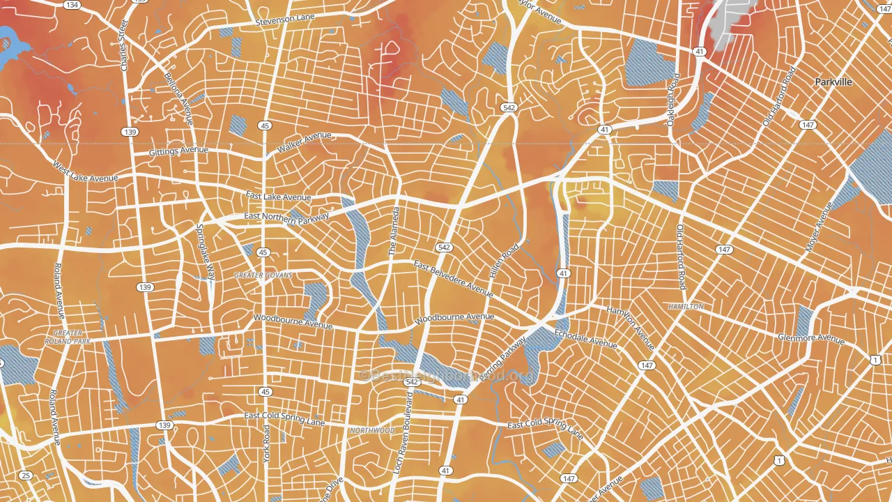 Transit Grade map of Upper Northwood, Baltimore, MD