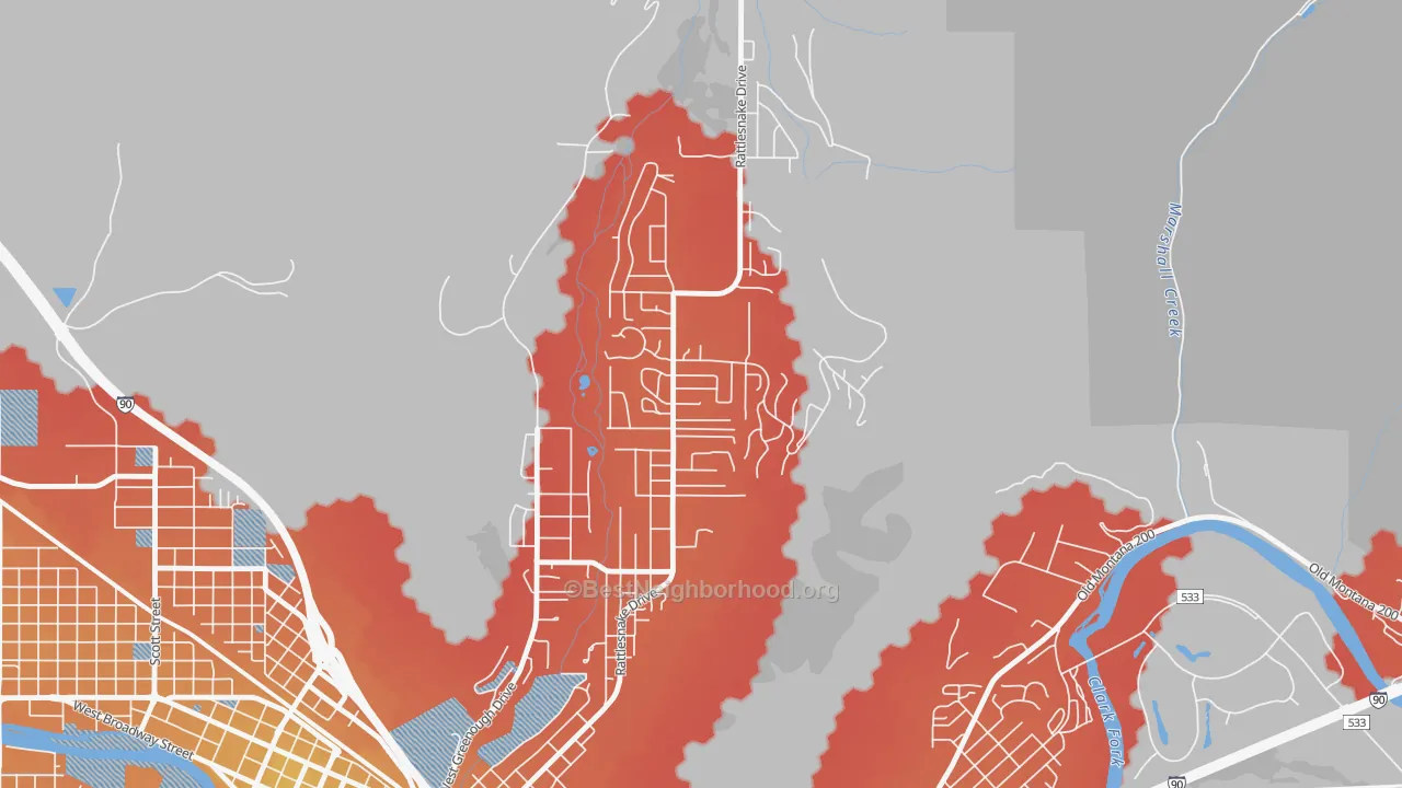 Transit Grade map of Upper Rattlesnake, Missoula, MT